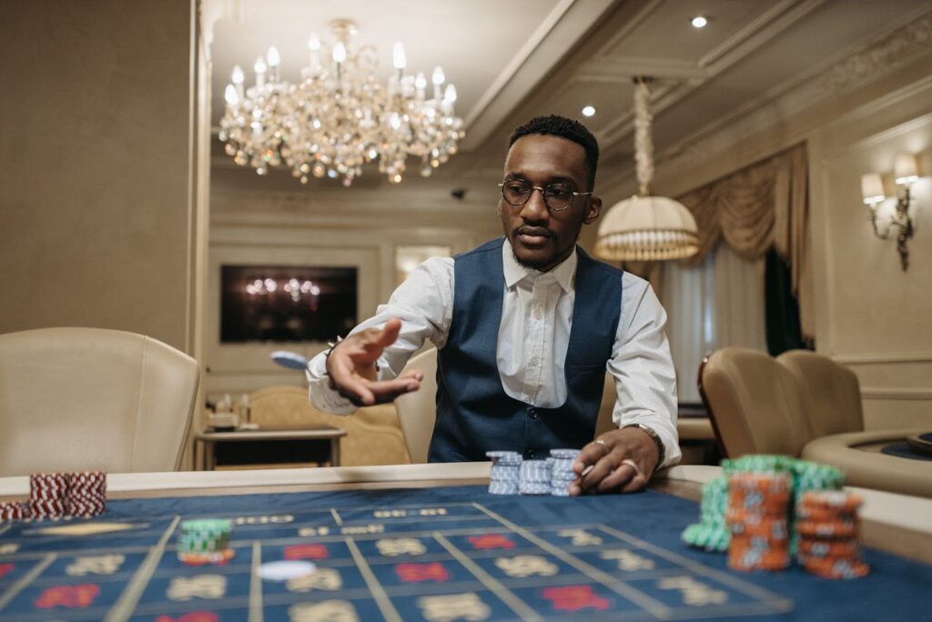 A Gambler Betting on a Roulette Table